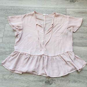 Gap Pink Semi Sheer Flutter Sleeve Shirt Womens Small Front Tie